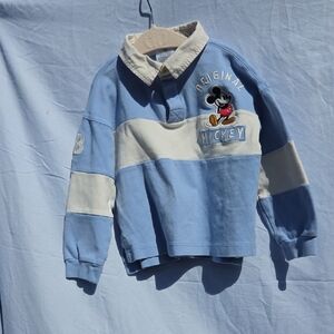 Disney Light Blue and White Mickey Rugby Polo for Kids. Size XS